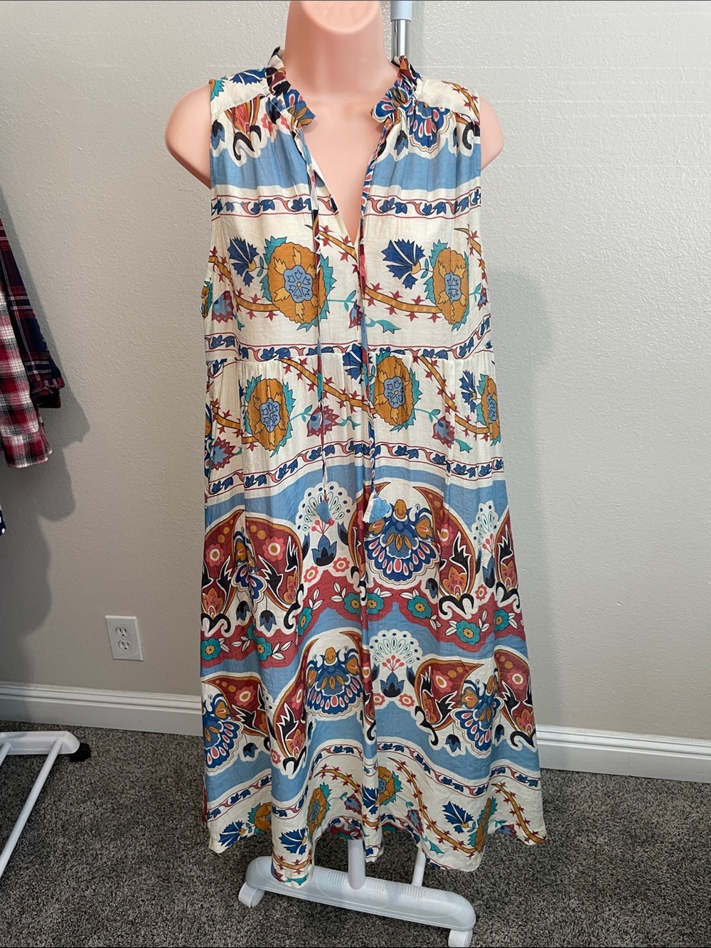 Boho Sleeveless Maxi Dress in Blue, Coral and Yellow - Picture 4 of 5